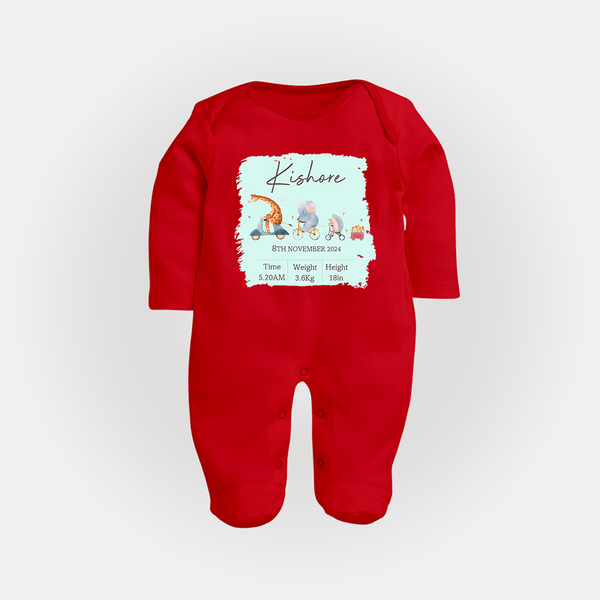 First Birthday Stat Sleep Suit/Full sleeve body suit | Custom Sleep Suit/Full sleeve body suit for Your Baby's Milestone - RED - New Born (Chest 7.5")