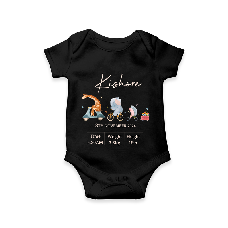 "Cherished Beginnings - Customized Romper With Baby Name, Weight, And Birth Details" - BLACK - 0 - 3 Months Old (Chest 16")