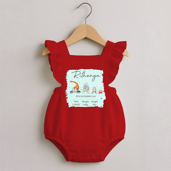 First Birthday Stat Romper Frock | Custom Romper Frock for Your Baby's Milestone - RED - 0 - 3 Months Old (Chest 19")