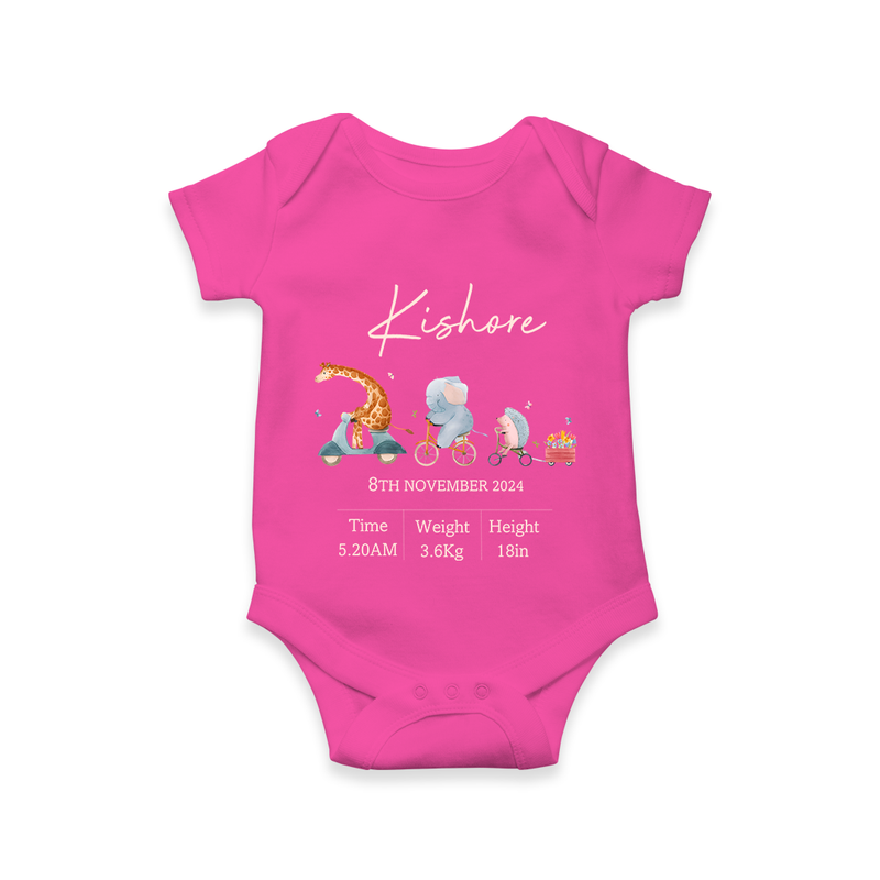 "Cherished Beginnings - Customized Romper With Baby Name, Weight, And Birth Details" - HOT PINK - 0 - 3 Months Old (Chest 16")