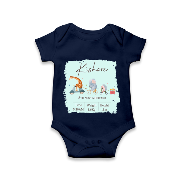 First Birthday Stat Romper | Custom Romper for Your Baby's Milestone - NAVY BLUE - New Born (Chest 14")
