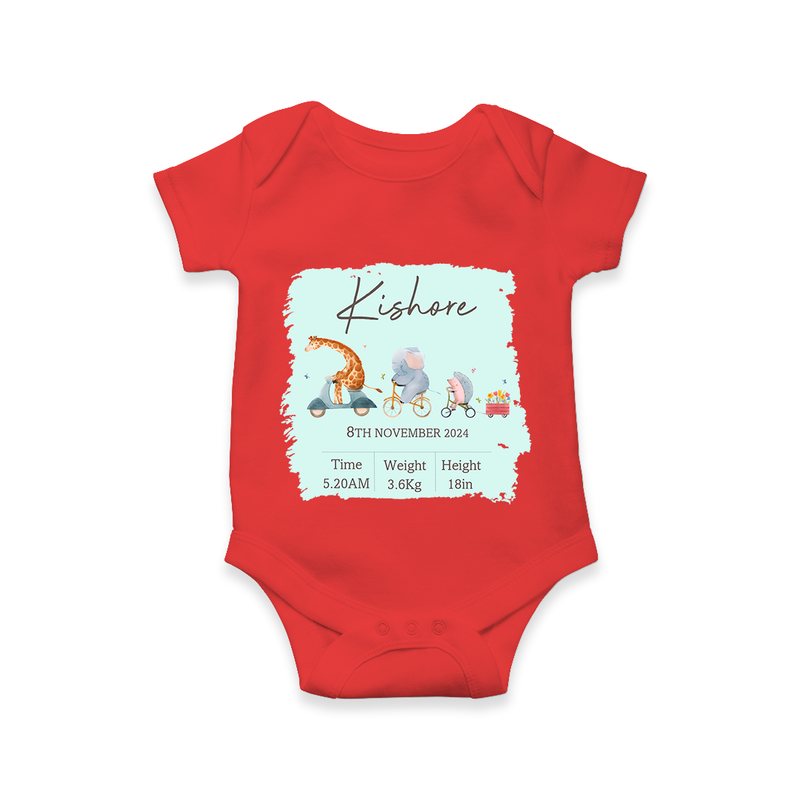 First Birthday Stat Romper | Custom Romper for Your Baby's Milestone - RED - New Born (Chest 14")