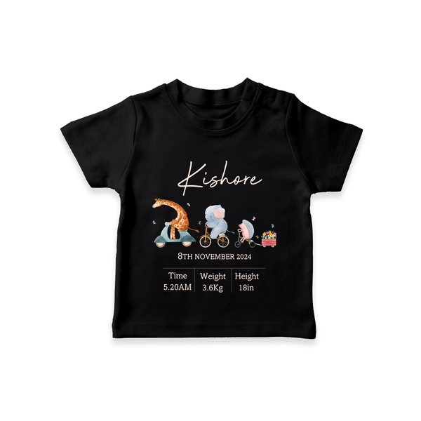 "Cherished Beginnings - Customized T-shirt With Baby Name, Weight, And Birth Details" - BLACK - 0-5 Months Old (Chest 17")