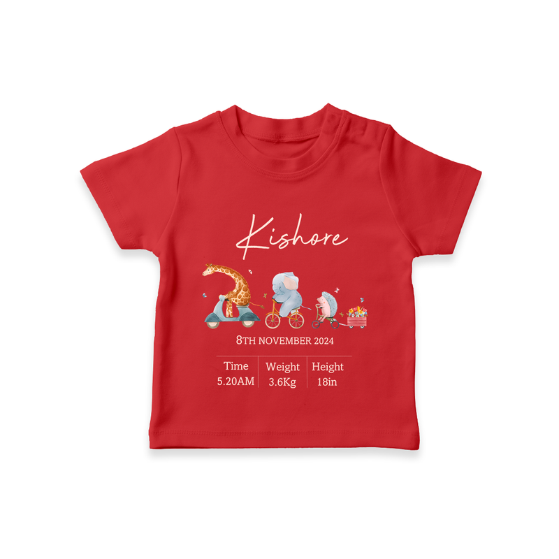 "Cherished Beginnings - Customized T-shirt With Baby Name, Weight, And Birth Details" - RED - 0-5 Months Old (Chest 17")