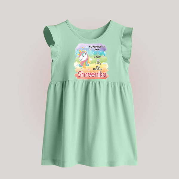 Baby's First Birthday Stat Baby Frock | Personalized Baby Frock with Birth Info - MINT GREEN - 0 - 3 Months Old (Chest 17")