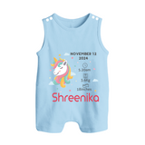 Birth Record Romper Suit/ Sleeveless Romper for Newborns | Unique Gift for New Parents - BABY BLUE - 0 - 5 Months Old (Chest 18")