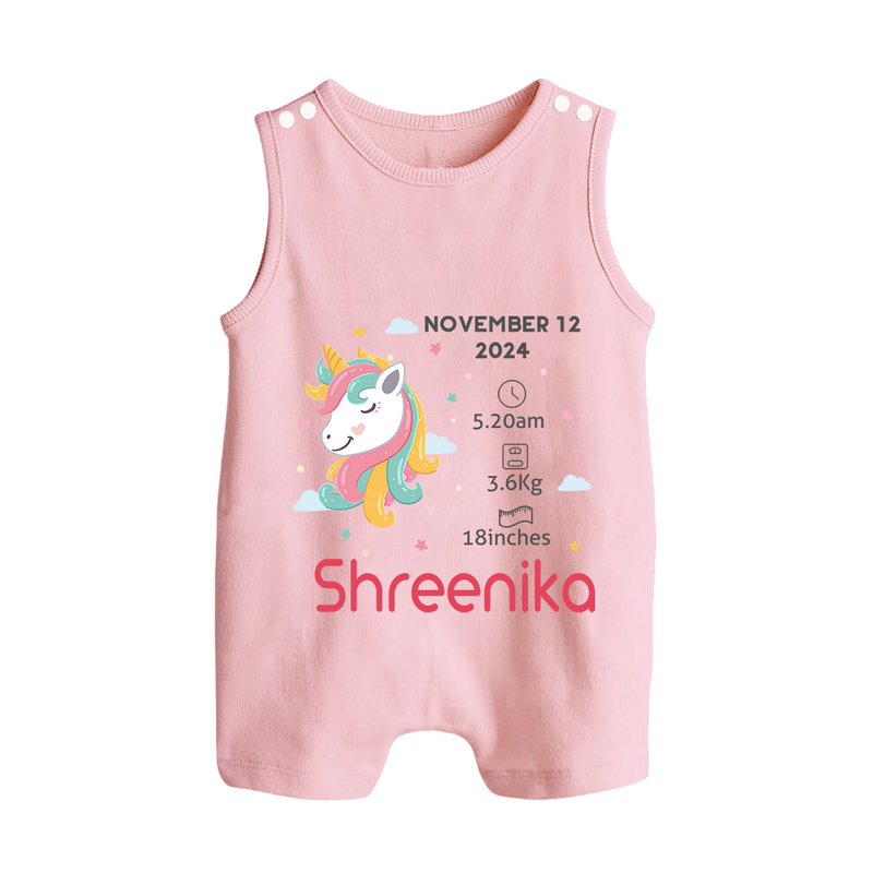 Birth Record Romper Suit/ Sleeveless Romper for Newborns | Unique Gift for New Parents - BABY PINK - 0 - 5 Months Old (Chest 18")