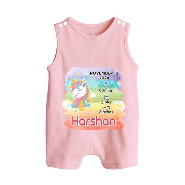 Baby's First Birthday Stat Romper Suit/Sleeveless Romper | Personalized Romper Suit/Sleeveless Romper with Birth Info - BABY PINK - 0 - 5 Months Old (Chest 18")