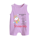 Birth Record Romper Suit/ Sleeveless Romper for Newborns | Unique Gift for New Parents - LILAC - 0 - 5 Months Old (Chest 18")