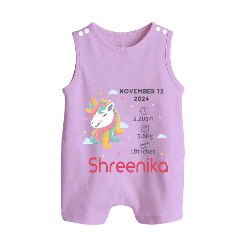 Birth Record Romper Suit/ Sleeveless Romper for Newborns | Unique Gift for New Parents - LILAC - 0 - 5 Months Old (Chest 18")