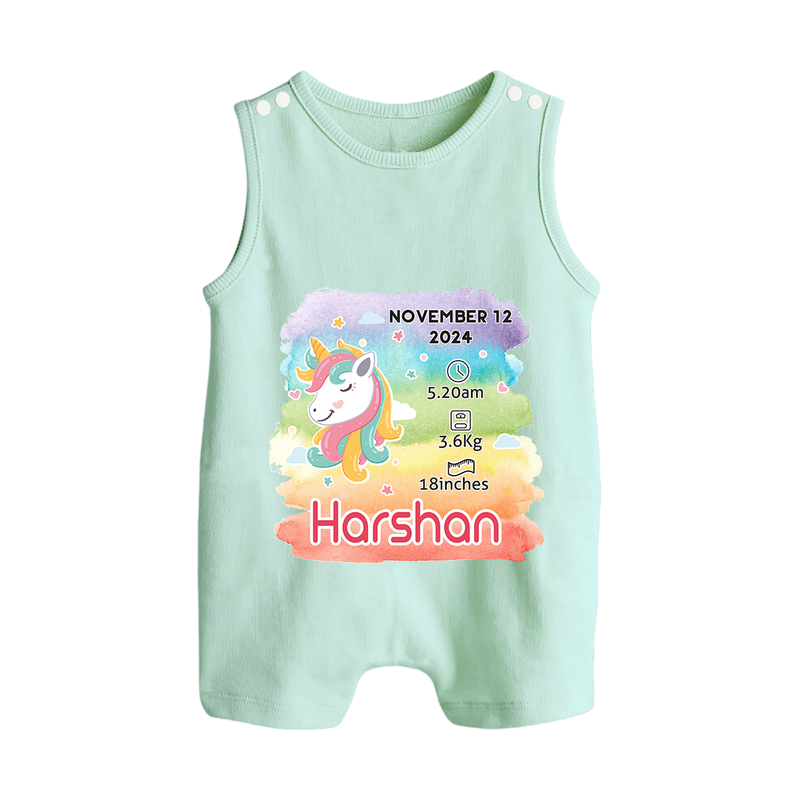 Baby's First Birthday Stat Romper Suit/Sleeveless Romper | Personalized Romper Suit/Sleeveless Romper with Birth Info - MINT GREEN - 0 - 5 Months Old (Chest 18")