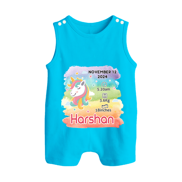 Baby's First Birthday Stat Romper Suit/Sleeveless Romper | Personalized Romper Suit/Sleeveless Romper with Birth Info - SKY BLUE - 0 - 5 Months Old (Chest 18")