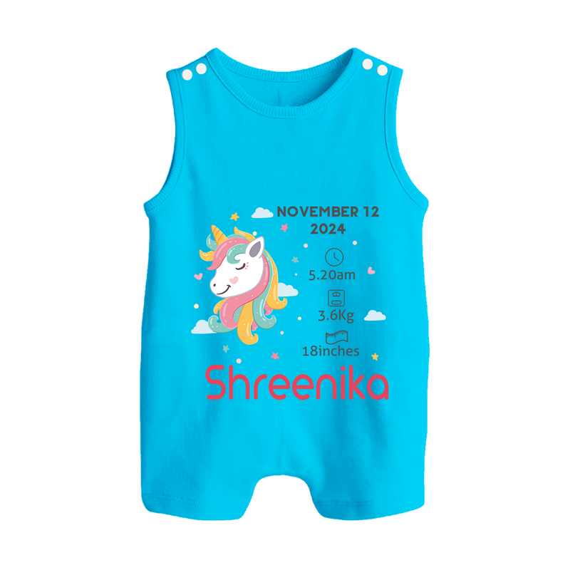 Birth Record Romper Suit/ Sleeveless Romper for Newborns | Unique Gift for New Parents - SKY BLUE - 0 - 5 Months Old (Chest 18")