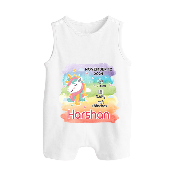 Baby's First Birthday Stat Romper Suit/Sleeveless Romper | Personalized Romper Suit/Sleeveless Romper with Birth Info - WHITE - 0 - 5 Months Old (Chest 18")