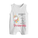 Birth Record Romper Suit/ Sleeveless Romper for Newborns | Unique Gift for New Parents - WHITE - 0 - 5 Months Old (Chest 18")