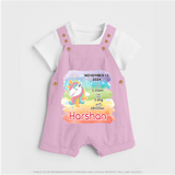 Baby's First Birthday Stat Dungaree Set | Personalized Dungaree Set with Birth Info - BABY PINK - 0 - 5 Months Old (Chest 18")