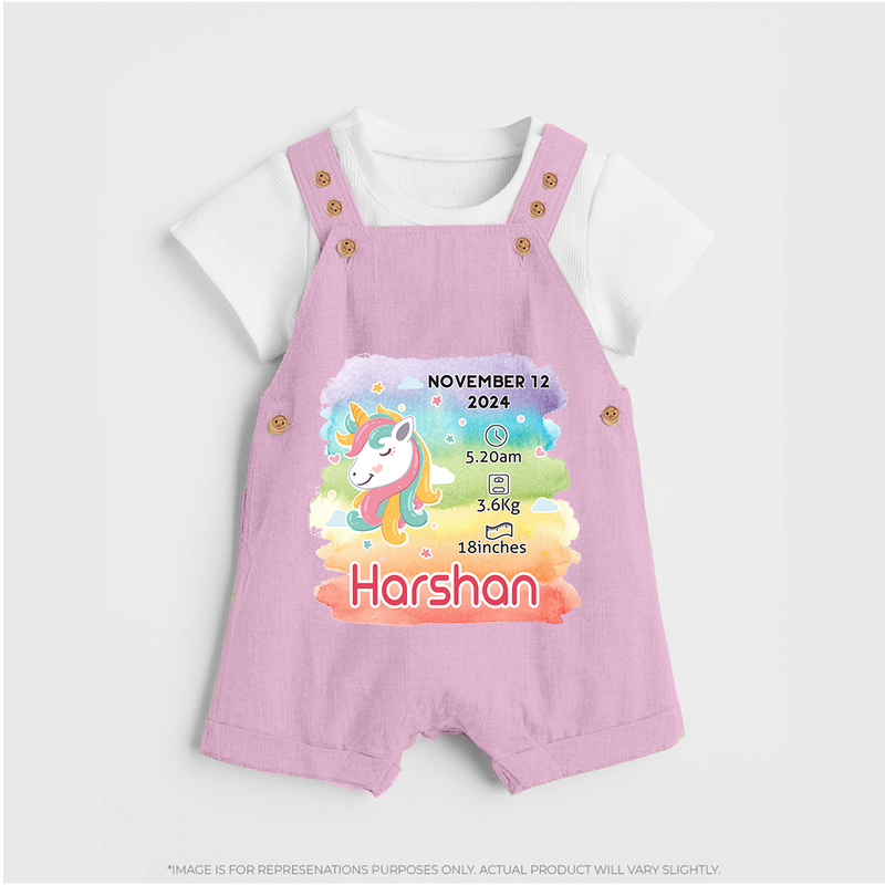 Baby's First Birthday Stat Dungaree Set | Personalized Dungaree Set with Birth Info - BABY PINK - 0 - 5 Months Old (Chest 18")