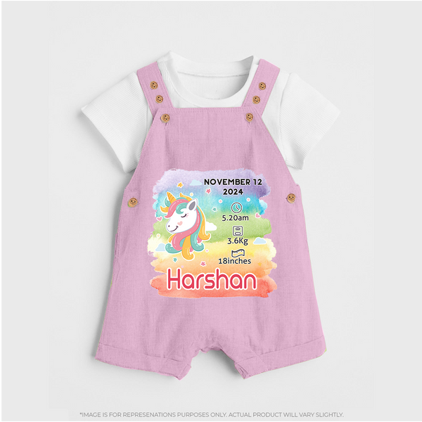 Baby's First Birthday Stat Dungaree Set | Personalized Dungaree Set with Birth Info - BABY PINK - 0 - 5 Months Old (Chest 18")