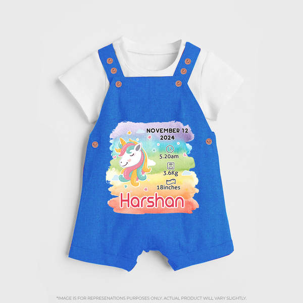 Baby's First Birthday Stat Dungaree Set | Personalized Dungaree Set with Birth Info - COBALT BLUE - 0 - 5 Months Old (Chest 18")