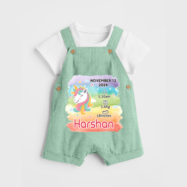 Baby's First Birthday Stat Dungaree Set | Personalized Dungaree Set with Birth Info - MINT GREEN - 0 - 5 Months Old (Chest 18")