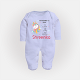 Birth Record Sleep Suit/ Full Sleeve Bodysuit for Newborns | Unique Gift for New Parents - BABY BLUE - New Born (Chest 7.5")