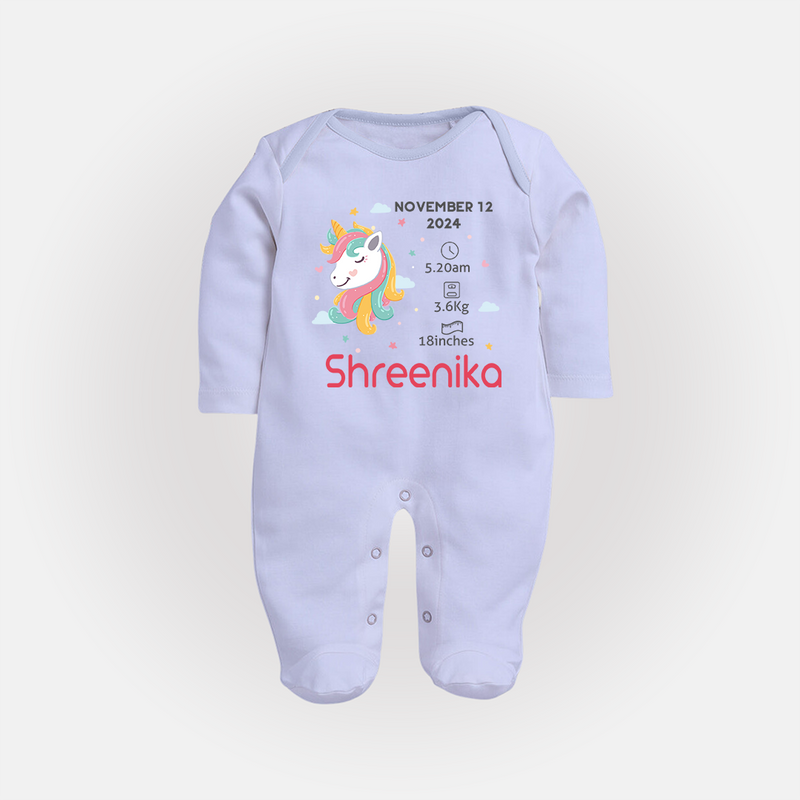 Birth Record Sleep Suit/ Full Sleeve Bodysuit for Newborns | Unique Gift for New Parents - BABY BLUE - New Born (Chest 7.5")