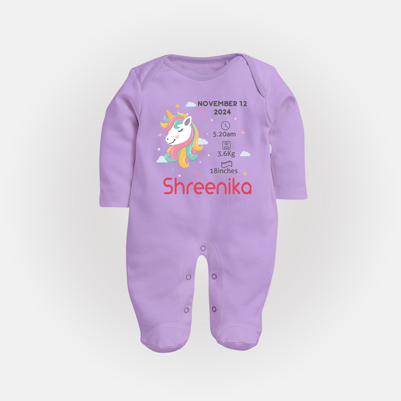 Birth Record Sleep Suit/ Full Sleeve Bodysuit for Newborns | Unique Gift for New Parents - LILAC - New Born (Chest 7.5")