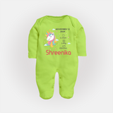 Birth Record Sleep Suit/ Full Sleeve Bodysuit for Newborns | Unique Gift for New Parents - LIME GREEN - New Born (Chest 7.5")