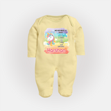 Baby's First Birthday Stat Sleep Suit/Full sleeve body suit | Personalized Sleep Suit/Full sleeve body suit with Birth Info - PASTEL YELLOW - New Born (Chest 7.5")