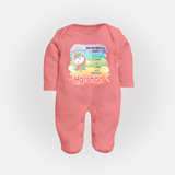 Baby's First Birthday Stat Sleep Suit/Full sleeve body suit | Personalized Sleep Suit/Full sleeve body suit with Birth Info - PEACH - New Born (Chest 7.5")