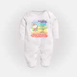 Baby's First Birthday Stat Sleep Suit/Full sleeve body suit | Personalized Sleep Suit/Full sleeve body suit with Birth Info - WHITE - New Born (Chest 7.5")