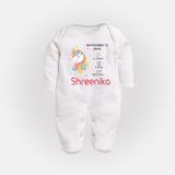 Birth Record Sleep Suit/ Full Sleeve Bodysuit for Newborns | Unique Gift for New Parents - WHITE - New Born (Chest 7.5")