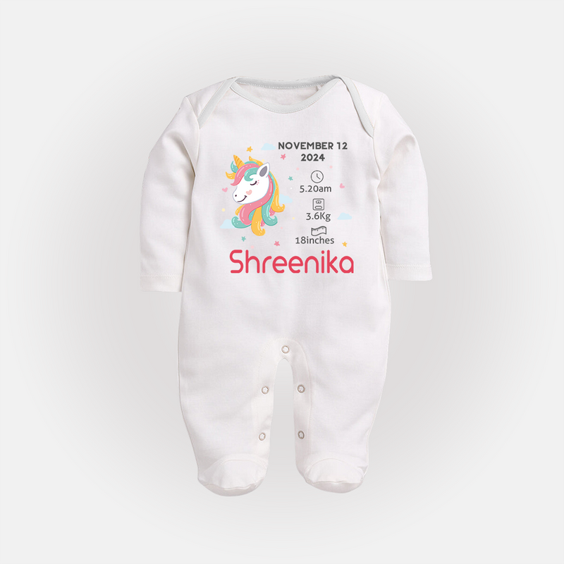 Birth Record Sleep Suit/ Full Sleeve Bodysuit for Newborns | Unique Gift for New Parents - WHITE - New Born (Chest 7.5")