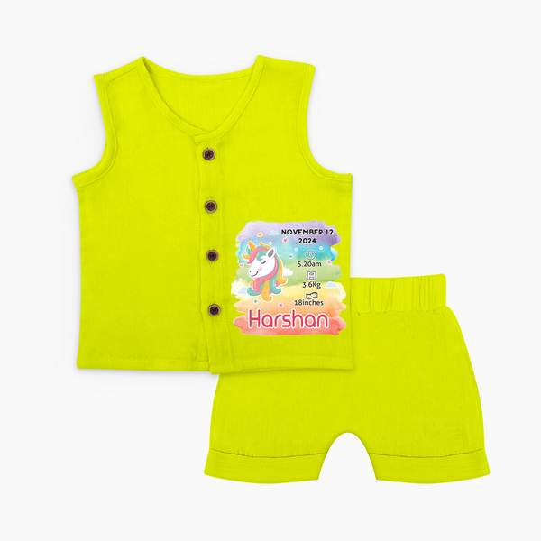 Baby's First Birthday Stat Jabla Set | Personalized Jabla Set with Birth Info - LIME GREEN - 0 - 3 Months Old (Chest 9.8")
