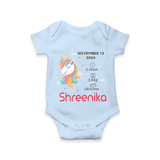 "First Moments - Customized Romper With Baby Name, Weight, And Birth Details" - BABY BLUE - 0 - 3 Months Old (Chest 16")