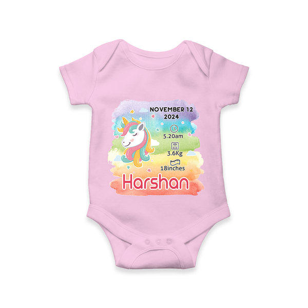 Baby's First Birthday Stat Romper | Personalized Romper with Birth Info - BABY PINK - New Born (Chest 14")
