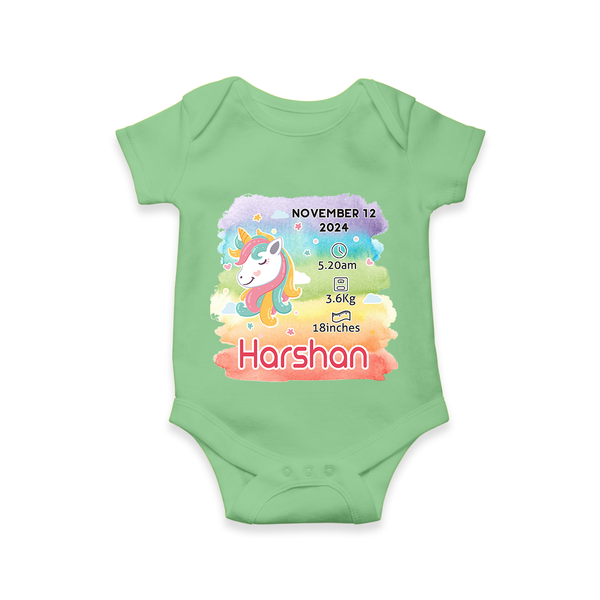 Baby's First Birthday Stat Romper | Personalized Romper with Birth Info - GREEN - New Born (Chest 14")