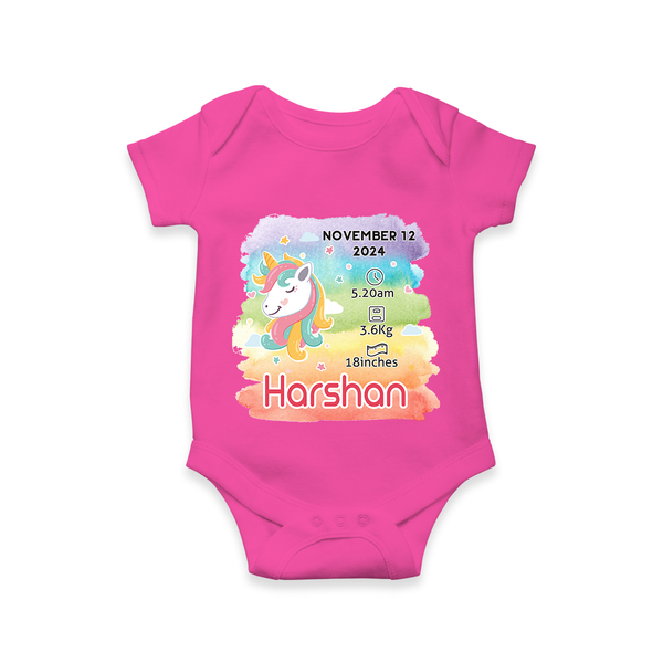 Baby's First Birthday Stat Romper | Personalized Romper with Birth Info - HOT PINK - New Born (Chest 14")