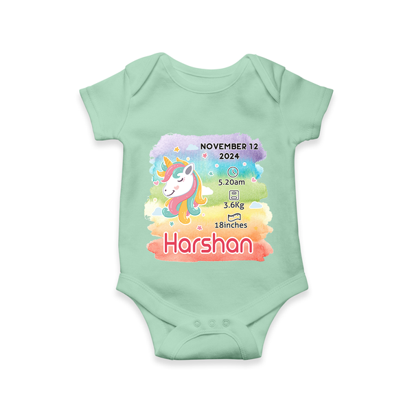 Baby's First Birthday Stat Romper | Personalized Romper with Birth Info - MINT GREEN - New Born (Chest 14")