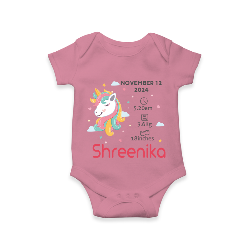 "First Moments - Customized Romper With Baby Name, Weight, And Birth Details" - ONION - 0 - 3 Months Old (Chest 16")