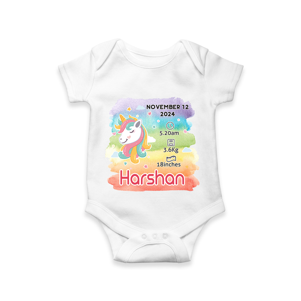 Baby's First Birthday Stat Romper | Personalized Romper with Birth Info - WHITE - New Born (Chest 14")