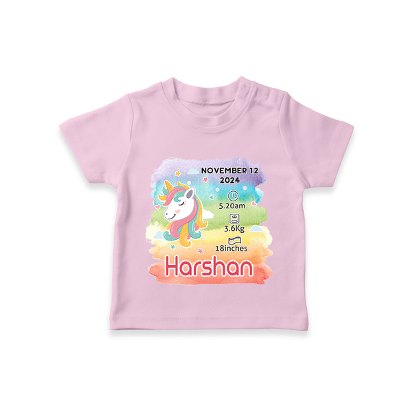 Baby's First Birthday Stat T-shirt | Personalized T-shirt with Birth Info - BABY PINK - 0-5 Months Old (Chest 17")