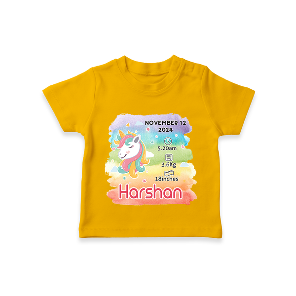 Baby's First Birthday Stat T-shirt | Personalized T-shirt with Birth Info - CHROME YELLOW - 0-5 Months Old (Chest 17")