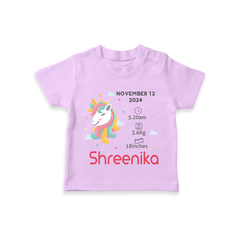 "First Moments - Customized T-shirt With Baby Name, Weight, And Birth Details" - LILAC - 0-5 Months Old (Chest 17")