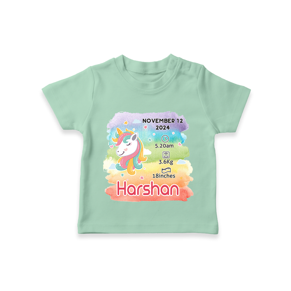 Baby's First Birthday Stat T-shirt | Personalized T-shirt with Birth Info - MINT GREEN - 0-5 Months Old (Chest 17")