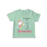 "First Moments - Customized T-shirt With Baby Name, Weight, And Birth Details" - MINT GREEN - 0-5 Months Old (Chest 17")