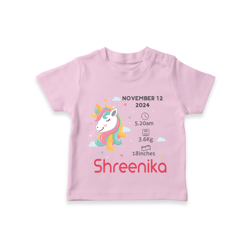 "First Moments - Customized T-shirt With Baby Name, Weight, And Birth Details" - PINK - 0-5 Months Old (Chest 17")