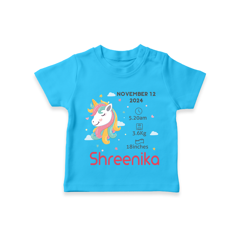 "First Moments - Customized T-shirt With Baby Name, Weight, And Birth Details" - SKY BLUE - 0-5 Months Old (Chest 17")