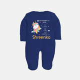 Birth Record Sleep Suit/ Full Sleeve Bodysuit for Newborns | Unique Gift for New Parents - NAVY BLUE - New Born (Chest 7.5")