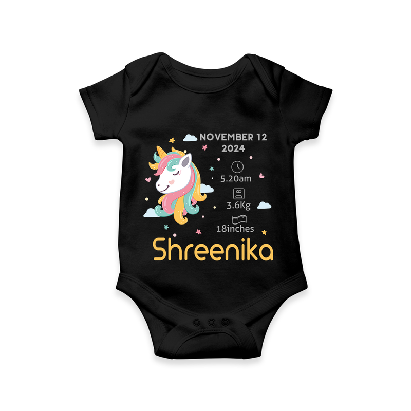 "First Moments - Customized Romper With Baby Name, Weight, And Birth Details" - BLACK - 0 - 3 Months Old (Chest 16")